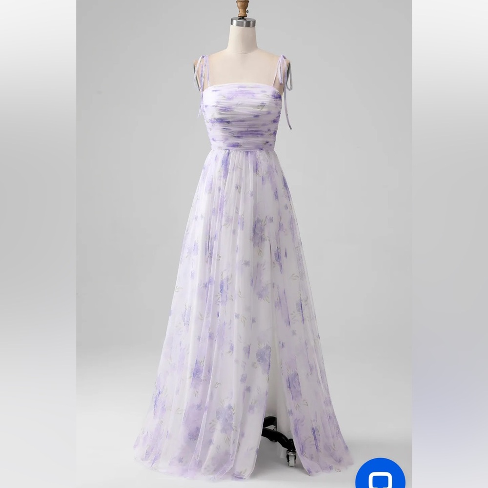 NWT Lavender Spaghetti Strap Pleated A-Line Floral Bridesmaid Dress w Slit, Sz 6